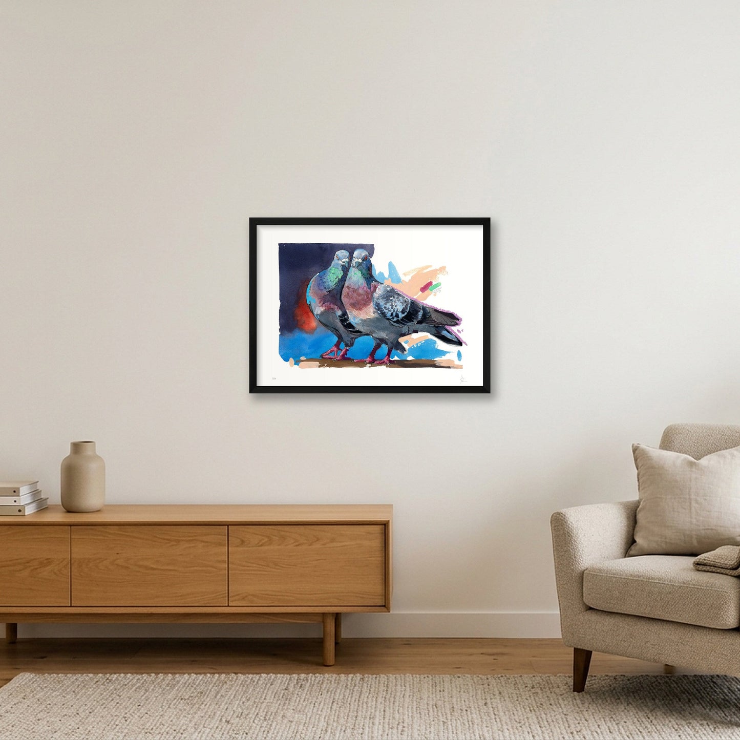 Pigeon Love — 59×42cm, 23×17" Black Frame