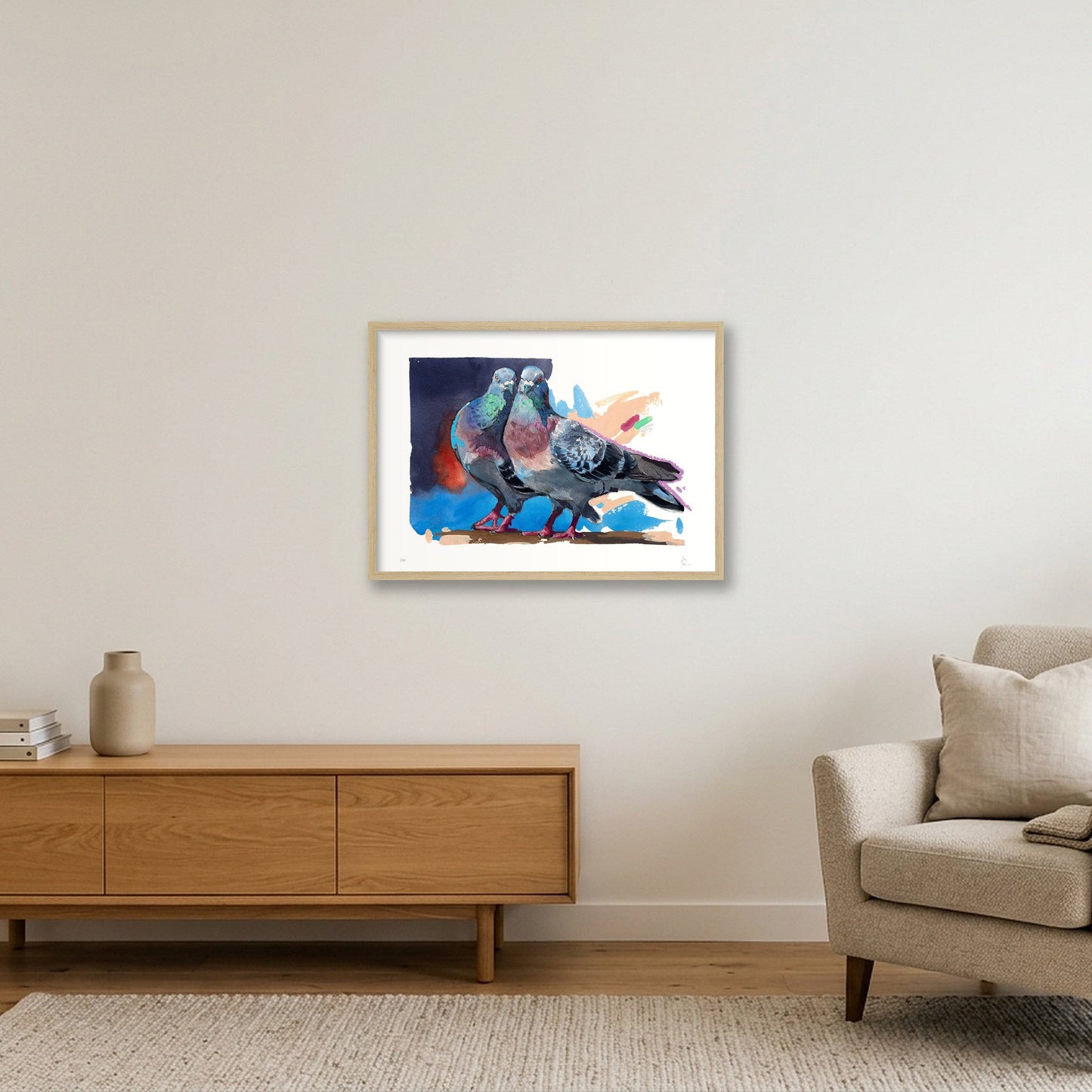 Pigeon Love — 59×42cm, 23×17" Oak Frame