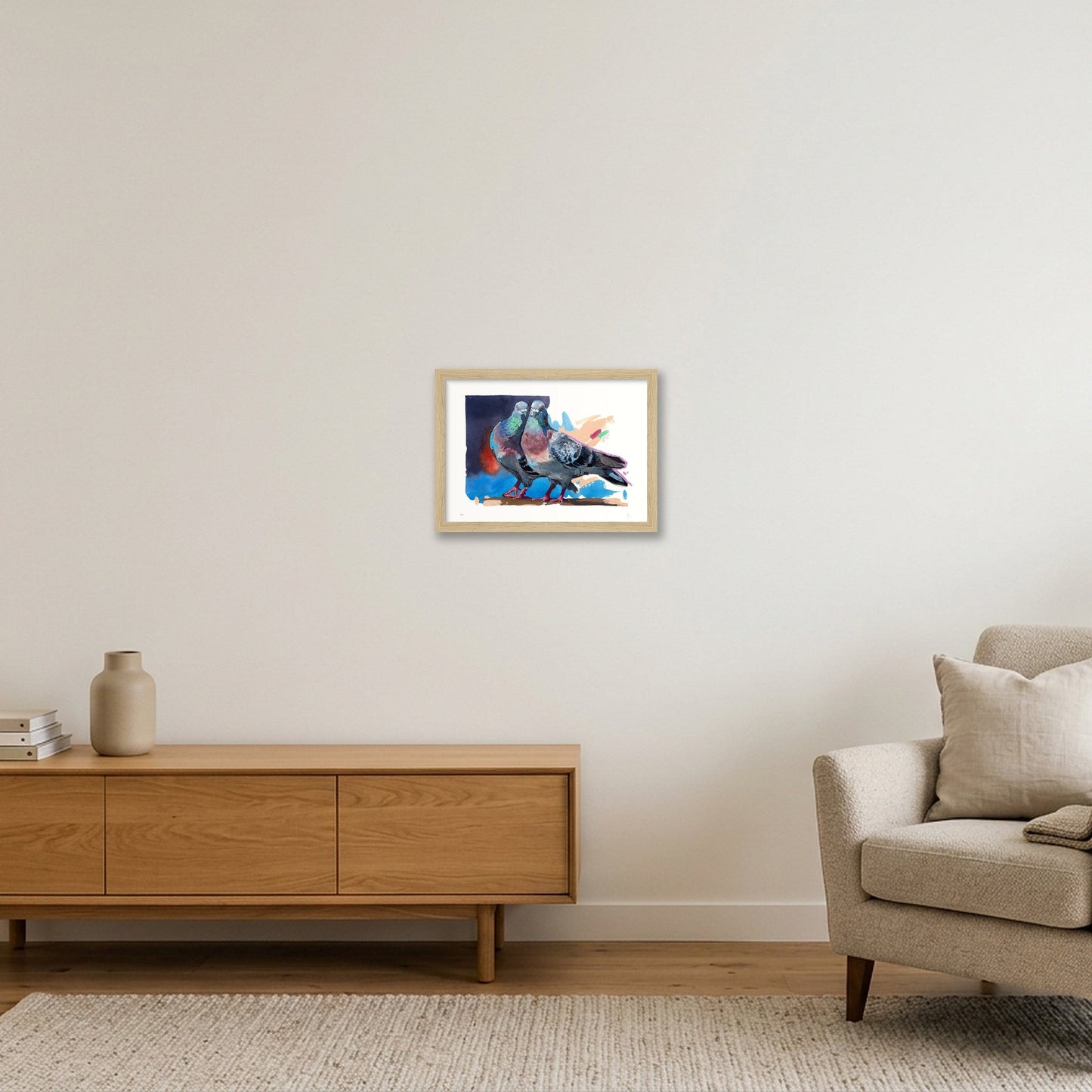 Pigeon Love — A4 (30×21cm, 12×8") Oak Frame