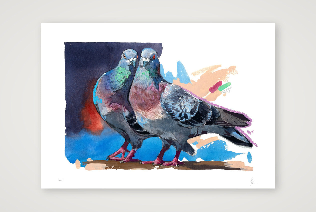 Pigeon Love — A3 (42×30cm, 17×12") Print only
