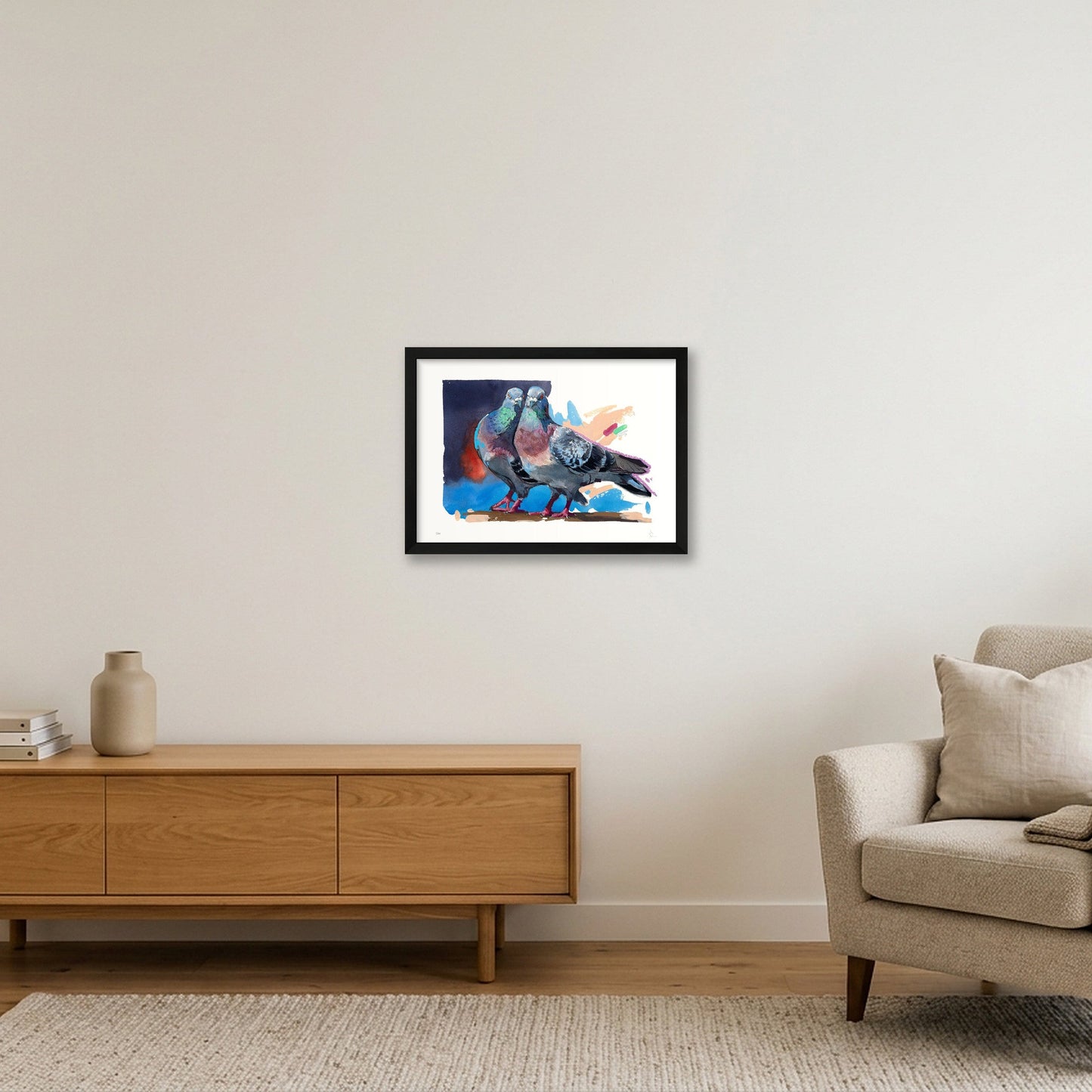 Pigeon Love — A3 (42×30cm, 17×12") Black Frame